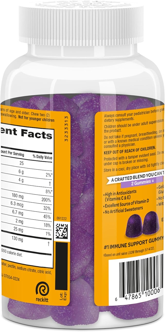 Airborne Elderberry + Zinc & Vitamin C Gummies for Adults, Immune Support Vitamin D & Zinc Gummies with Powerful Antioxidant Vitamins C D & E - 130 Gummies, Elderberry Flavor