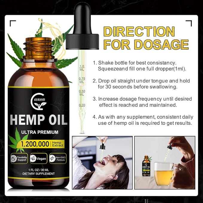 (2-Pack) High Potency Hemp Oil - Maximum Strength, Immune System Support, Focus Calm, Relaxation, Mood, Pure Extract, Organic, Vegan, Non-GMO