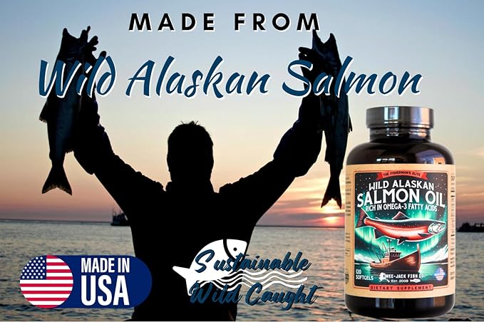 Wild Alaskan Salmon Fish Oil Omega 3 Supplement for Humans | EPA and DHA | Kwee-Jack Fish Co. | 120 Softgels 1000mg Salmon Oil