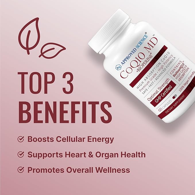 Approved Science® CoQ10 MD - Extra Strength 250mg Pure CoQ10 with BioPerine® for Faster Absorption - Optimal Support – 60 Vegan Capsules
