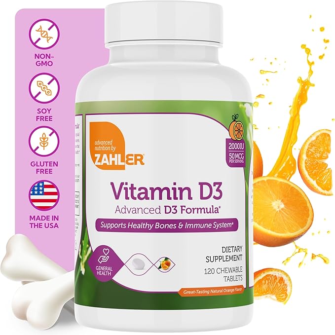 Zahler Chewable Vitamin D - Chewable Vitamin D3 2000IU (50 mcg) for Bone Health and Immune Health - Vegetarian Gluten Free Non-GMO Kosher for Adults (120 Count)