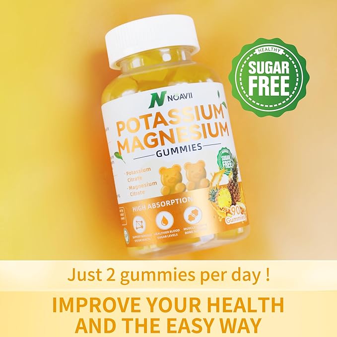 Potassium Magnesium Gummies, New Formula Calm Magnesium Glycinate Gummies, Chewable Gummy Supplements for Leg Cramps & Muscle, Pineapple Flavor 180 Count