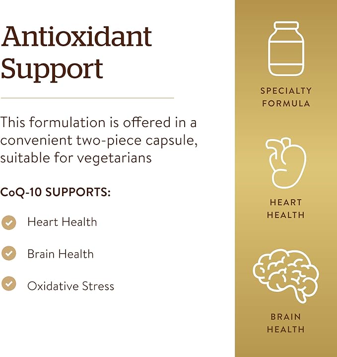 Solgar Vegetarian CoQ-10 200 mg, 60 Vegetable Capsules - Heart Healthy, Protective Antioxidant - Coenzyme Q10 (CoQ-10) Supplement - Vegan, Gluten Free, Dairy Free, Kosher - 60 Servings