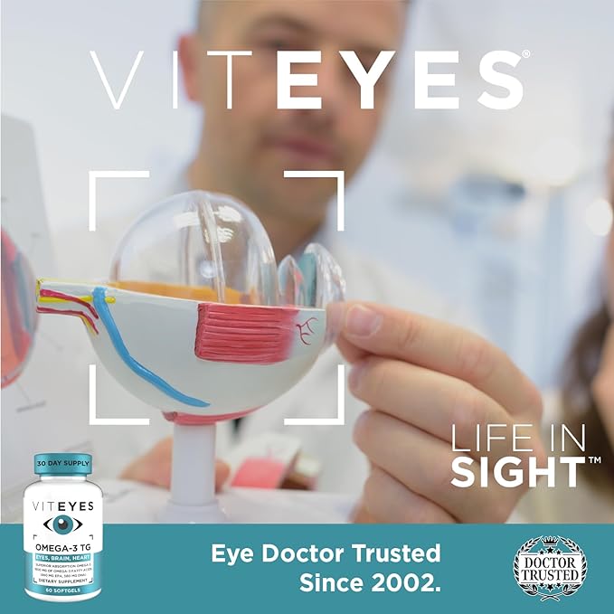 Viteyes Omega-3 TG Supports Eye & Heart Health, Natural Triglyceride Fish Oil Formula, Clear, 60 Count