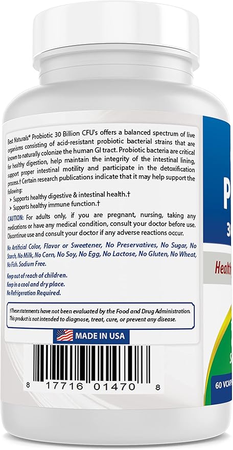 Best Naturals Probiotic 10 Strains & 30 Billion CFU Intestinal Flora, 60 Veggie Capsules (60 Count (Pack of 3))