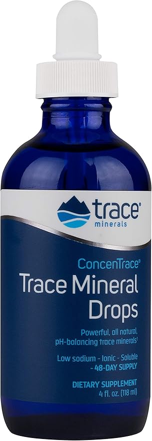 Trace Minerals ConcenTrace Trace Mineral Drops - Liquid Supplement for Bone & Joint Support - Aids Hydration & Electrolyte Restoration - Unflavored, 4 fl oz (48 Servings)