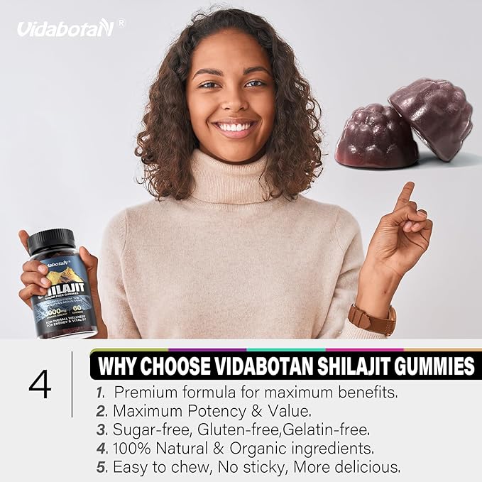Sugar Free Shilajit Gummies 1000mg – Pure Shilajit Supplement for Men & Women – 85+ Trace Minerals & Fulvic Acid with Ashwagandha- Energy, Brain, Immunity –Mixed Berry Flavor,60 Gummies