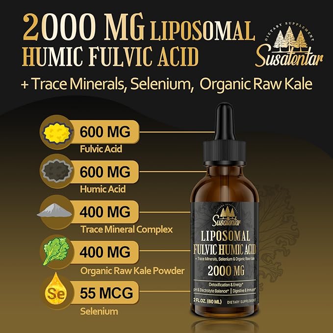 Liquid Liposomal Fulvic Humic Acid Supplement & 5000MG Shilajit Coffee for Focus, Energy