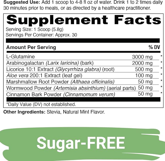 Yuve Gut Health Restore, Vegan & Non-GMO Leaky Gut Repair Supplements, Helps to Relief Bloating, Heartburn, Constipation, Gas & SIBO, with L-Glutamine, Licorice, & Aloe, Pharmaceutical Grade, 30 Servs