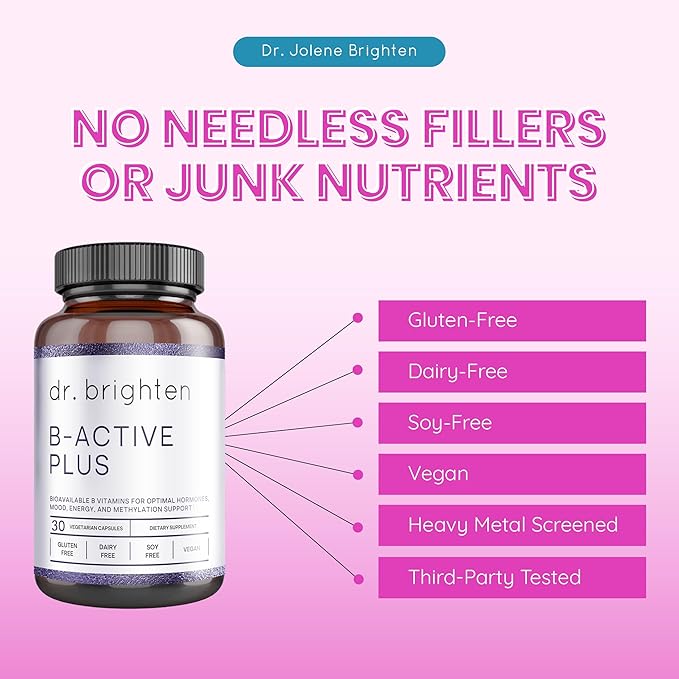 Dr. Brighten B-Active Plus - B Vitamins Dietary Supplement Combination Formula Supplies Most of The Vitamin-B in Their Coenzymated Forms Supports Methylation (30 Count)