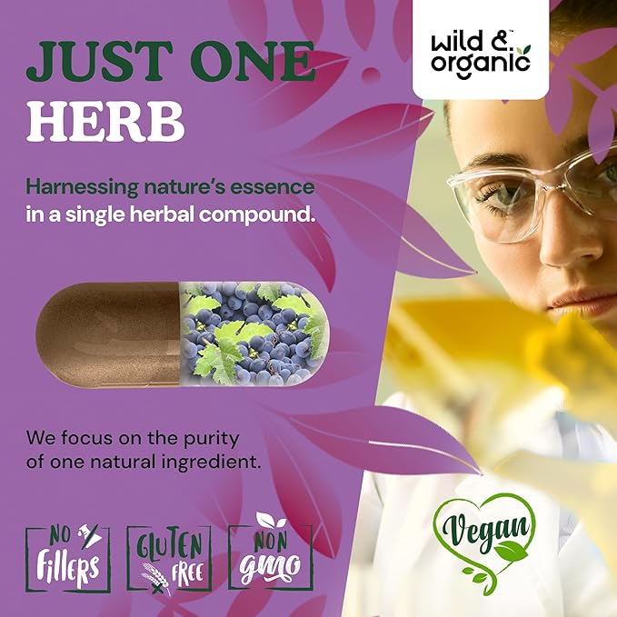 Wild & Organic Grape Seed Extract Capsules - 20,000 mg Strength Grapeseed Extract Equivalent - 95% Polyphenols - 400 mg per Serving - 2 Month Supply - 60 Vegan Capsules - Non-GMO