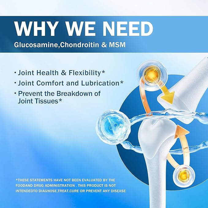 Glucosamine 1500mg with Chondroitin MSM 120 Capsules Collagen Peptide | Joint Support Supplement, 30 Day Supply Joint Health