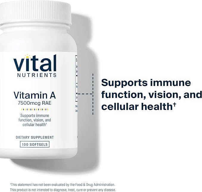 Vital Nutrients Vitamin A 7500mcg RAE | Vitamin A Supplement for Immune Function, Vision, Skin, and Cellular Health | Gluten, Dairy, Soy Free | Non-GMO | 100 Capsules