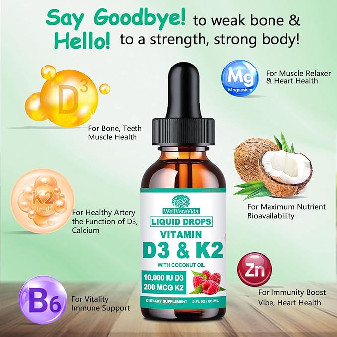 Vegan Iron+D3 K2 Vitamin Bundle:Iron with Vitamin C, B-Complex, Vitamin D3 K2 10000iu Coconut Oil Liquid Drops, Nutritional Bundle for Overall Well-Being