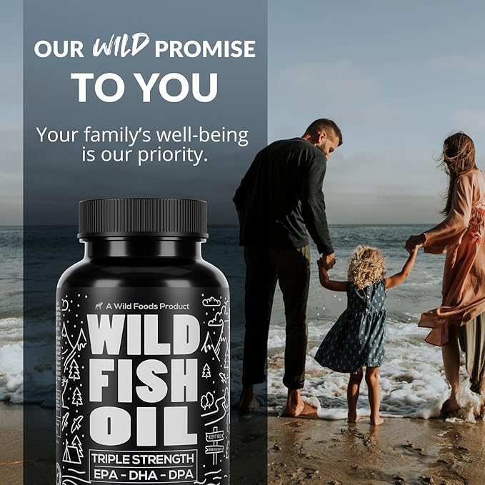 Wild Foods Fish Oil Omega 3 Supplements | 1600 mg | Highly-Potent: DPA, DHA, EPA | Burpless, Odorless, Non-GMO, Gluten Free | For Brain & Heart Health, Joint Support | 60 Capsules (1 pk) | 30 Servings