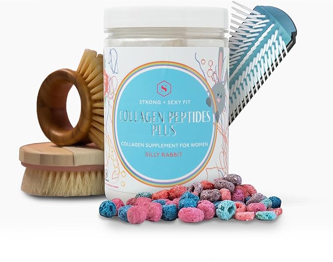 Strong + Sexy Fit Collagen Peptides Plus Powder with Hyaluronic Acid and Vitamin C, Women's Hair, Skin, Nails and Joint Support Supplement, Grass Fed Bovine Collagen, Silly Rabbit, 20-40 SVG