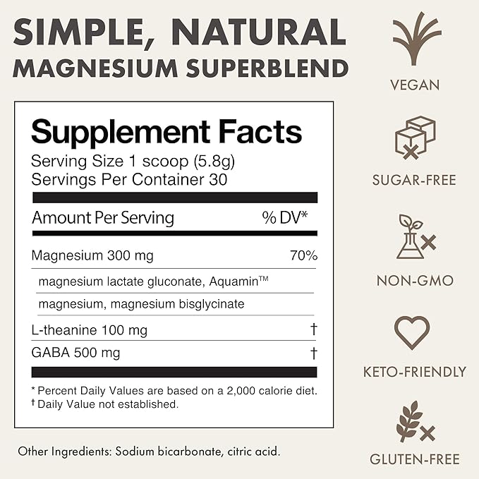 Mellö Magnesium Supplement Superblend Powder - Magnesium Glycinate with L-Theanine, GABA, and 70 Trace Minerals - Supports Sleep, Relaxation, Balanced Energy - Unflavored, 30 Servings