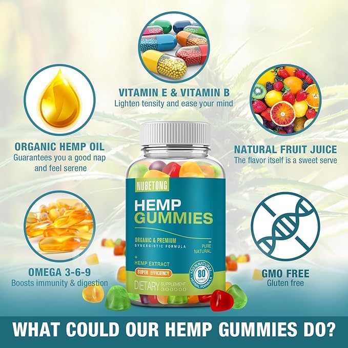 2 Packs Hemp Gummies for Sleep,Anxiety,Pain High Potency Hemp Supplement Edible Bear Gummy Extra Strength Pure Natural Hemp Oil Extract Vegan, Non-GMO