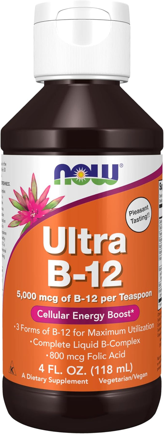 NOW Foods Supplements, Ultra B-12, Liquid, 800 mcg Folic Acid, Cellular Energy Production*, 4-Ounce