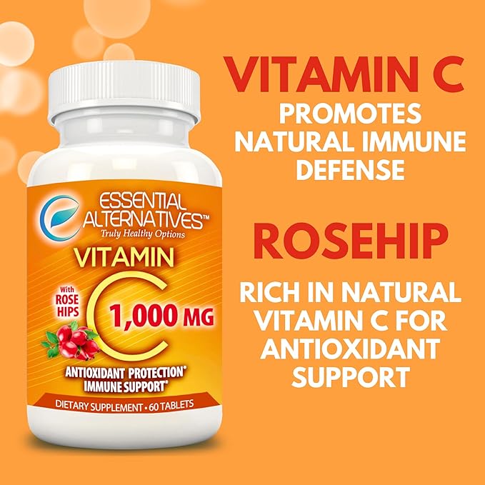 Vitamin C 1000mg with Rose HIPS. Antioxidant Protection, Immune Support. 60 Tablets