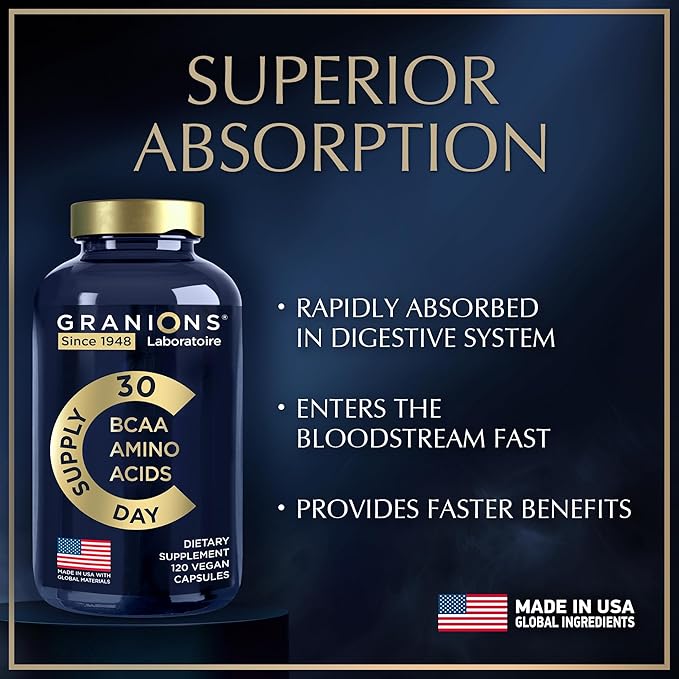 Essential Amino Acids Supplement for Men & Women - All 9 BCAAs EAA Supplements Formula - Leucine Amino Acid, Lysine, Tryptophan, Advanced Amino Energy & Muscle Recovery - 120 Vegan BCAA Capsules