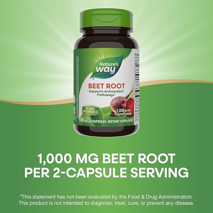 Nature's Way Beet Root, Supports Antioxidant Pathways*, Helps Neutralize Free Radicals*, 1,000 mg per 2-Capsule Serving, Vegan, 100 Capsules (Packaging May Vary)