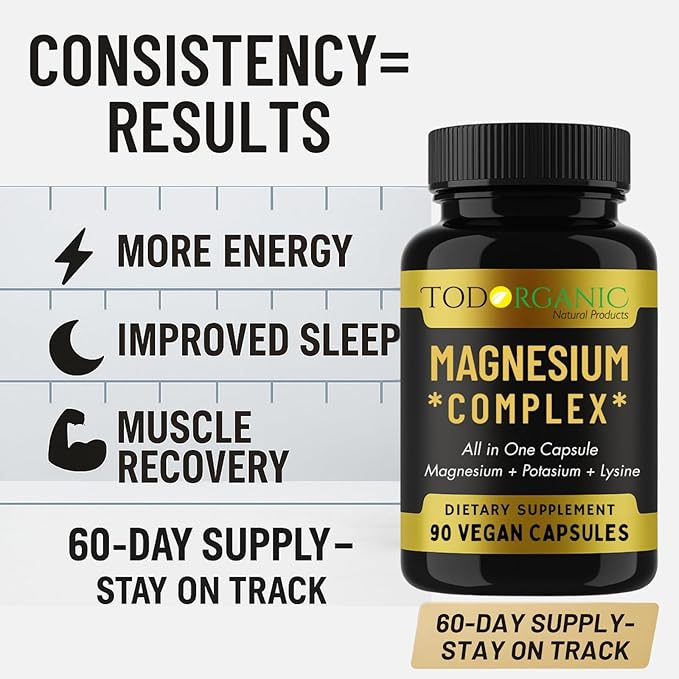 Todorganic Magnesium Citrate & Potassium Citrate | High-Absorption Vegan Magnesium Supplement | Essential Minerals for Muscle Support & Relaxation | 90 Capsules – 2 Pack