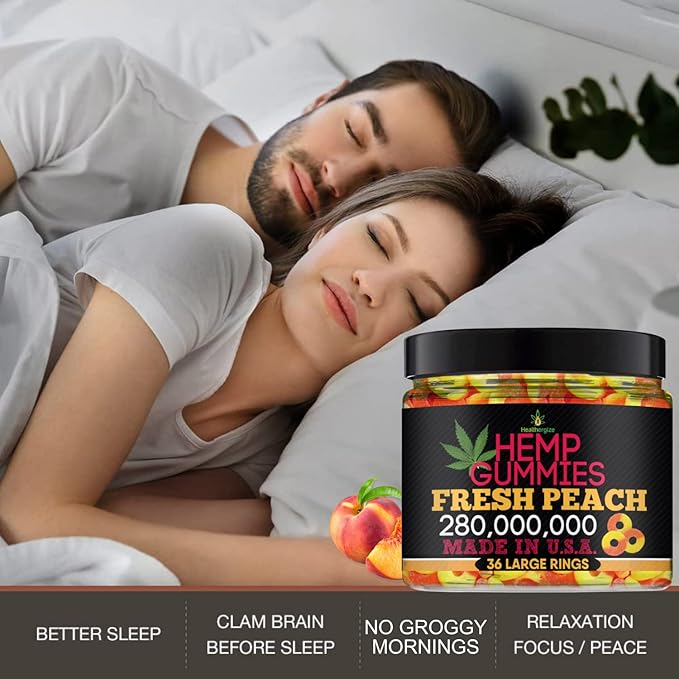 Hemp Gummies for Peace and Relaxation-High Potency Hemp Oil Gummys Peach-Fresh Full Flavor-Natural Hemp Edibles-for Back, Knees, Calm, Sleep, Discomfort-36 Large Rings-Made in USA