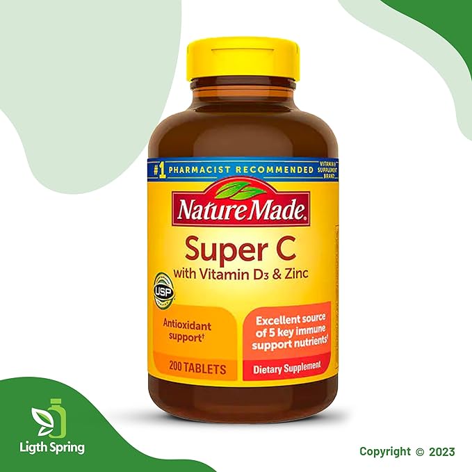 Super C with Vitamin D3 & Zinc 200 Tablets with Exclusive A to Z - Better Ligth&Spring Guide (2 Items)
