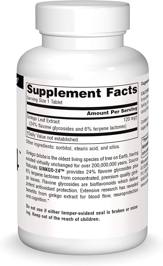 Source Naturals Ginkgo-24 - Ginkgo Biloba Extract 120 mg Supports Mental Acuity - 120 Tablets