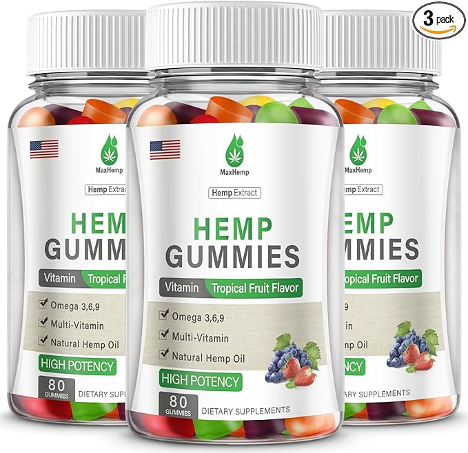 Hemp Gummies 3 Packs for Pain, Sleep, Anxiety - 100% Natural Organic Hemp Gummy Extra Strength High Potency with Pure Hemp Oil Extract Vegan Edible Bear Candy
