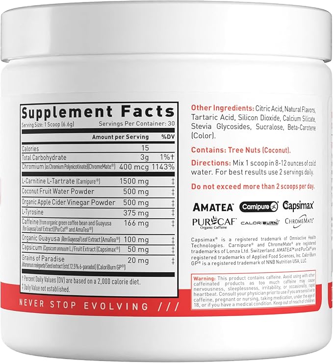 Kaged Thermogenic Powder Clean Burn Orange Mango Men & Women Weight Management Supplement Organic Caffeine Apple Cider Vinegar 30 Servings
