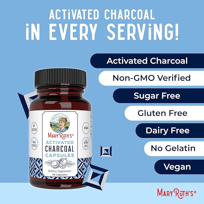 Activated Charcoal by MaryRuth's | Activated Charcoal Capsules | Substance Adsorption | Derived from Coconut Shells | Vegan Capsules from Pine Trees | Non-GMO | Gluten Free | 40 Count