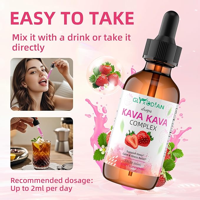 Kava Kava Root Liquid Drops: Kava Extract Supplement Calmness Relaxation Stress Relief Sleep Support High Potency Vegan Fast Acting Herbal with Kavalactones for Balanced Mood Alcohol Free Non-GMO