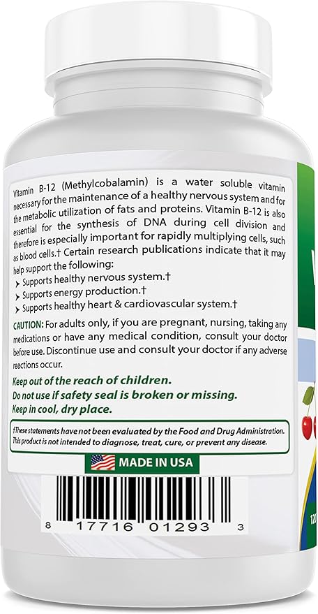 Best Naturals Vitamin B-12 as Methylcobalamin (Methyl B12), 6000 mcg 120 Sublingual Tablets (120 Count (Pack of 3))