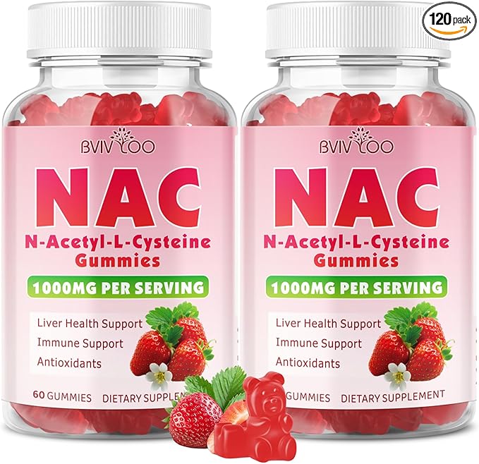 2 Pack Sugar-Free 1000mg NAC Gummies, N-Acetyl Cysteine Supplement for Antioxidants & Immune Support, 120 Vegan Gummies