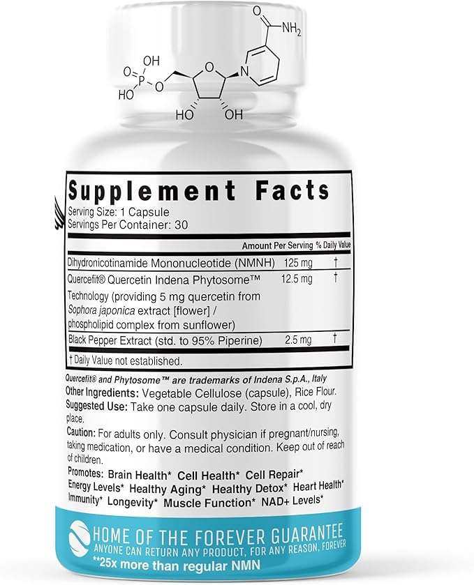 Nature's Fusions NMNH (NMN Supplement Alternative) (Dihydronicotinamide Mononucleotide) 125mg - 25 Times More Effective Than NR & NAD+ - Boost NAD+ by up to 10 Times - 30 Count (30 Servings)