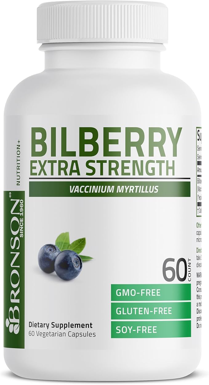 Bronson Bilberry Extra Strength Vaccinium Myrtillus, Promotes Eye Health and Supports Healthy Vision - Non GMO, 60 Vegetarian Capsules