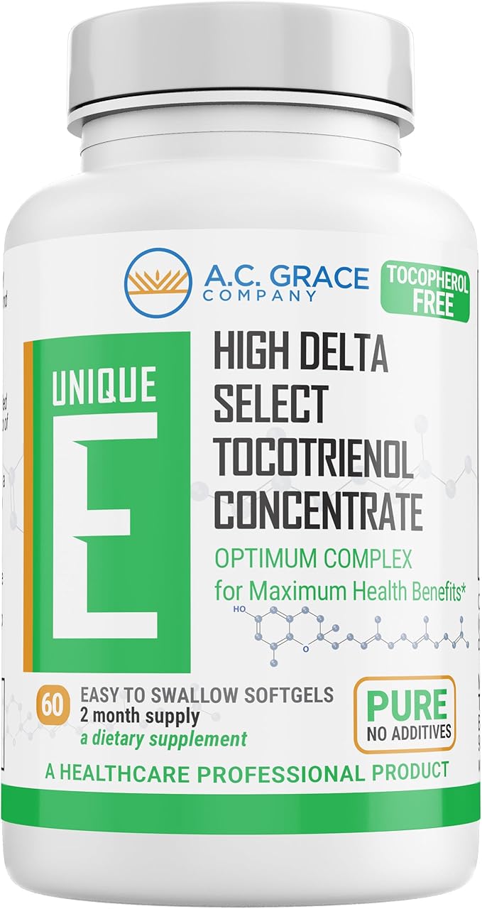 UNIQUE E A.C. Grace Company Mixed Tocopherols Concentrate Softgel 30 Count and Tocotrienols Tocopherol-Free Softgels 60 Count