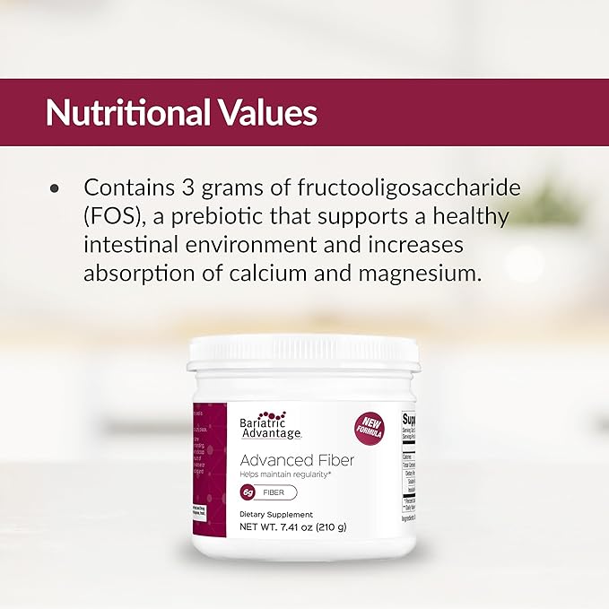 Bariatric Advantage Advanced Fiber, Powdered Formula Supports a Healthy Intestinal Environment and Increases Absorption of Calcium and Magnesium - Unflavored, 30 Servings