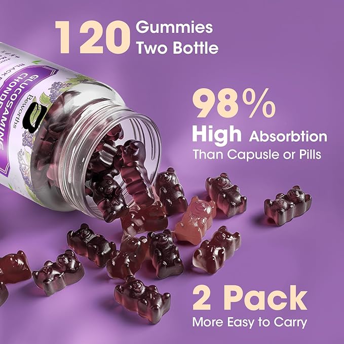 (2 Pack) Glucosamine Chondroitin Gummies, Extra Strength Joint Support Supplement with MSM & Elderberry for Mobility & Flexibility, Antioxidant Support for Men & Women, 120 Gummies