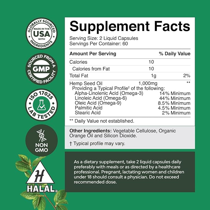 Bundle of Natural Hemp Seed Oil Capsules and Omega Flaxseed Oil 1000mg Softgels - with Essential Fatty Acids for Joint Support - Natural Omega 3 6 9 Supplement for Hair Skin and Nails