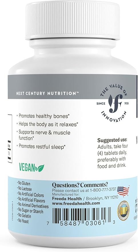 Freeda Magnesium Citrate 400mg Per Serving - Pure Magnesium Citrate Magnesium Supplement - Magnesium Citrate Tablets - Mag Citrate Magnesium Mineral Supplements - Magnesium Pills (100 Ct)