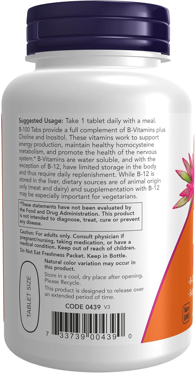 NOW Supplements, Vitamin B-100, Sustained Release, Energy Production*, Nervous System Health*, 100 Tablets (Pack of 2)