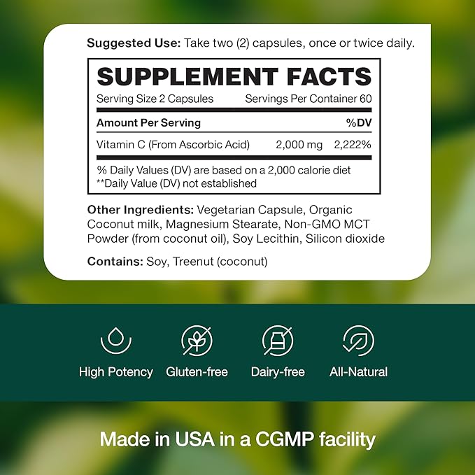 Fresh Nutrition Liposomal Vitamin C - 2000mg DNA Verified & Potent VIT C (from ascorbic acid)– Swallow or Pour Powder into a Drink, All Natural Vegan Friendly, Non-GMO, Gluten-Free, Dairy-Free