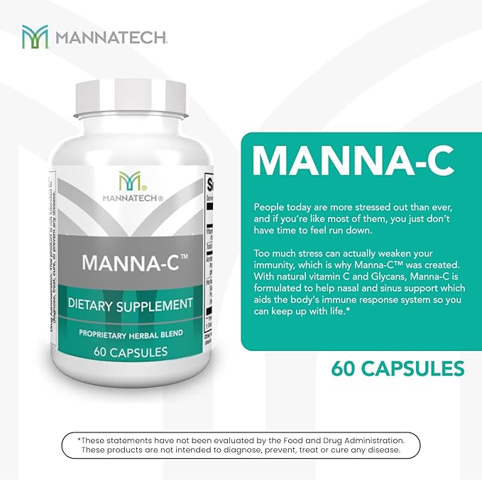 Nasal and Sinus Support with Immune Defense – Promotes Clear Breathing and Respiratory Health, Vitamin C & Glycans Blend for Daily Wellness – Manna-C 60 Capsules, Proprietary Plant-Based Formula