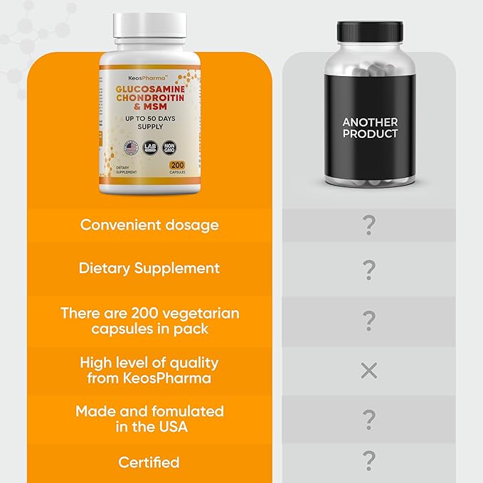 MSM Glucosamine Chondroitin MSM Capsules 200x pcs Joint Support Supplement 50 Days Supply - Chondroitin & Glucosamine Nutritional Supplements Convenient Dosage Triple Strength Formula