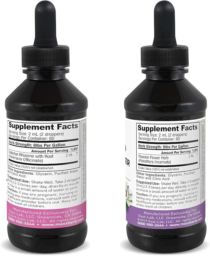 Maxx Herb Passion Flower Extract + Valerian Root Extract - for Relaxation and Stress Management, Alcohol-Free - (1 Each) 4 Oz Bottle (60 Servings)