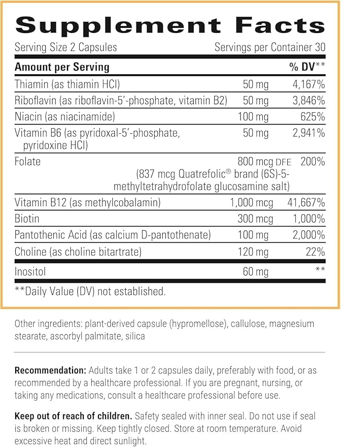 Integrative Therapeutics Active B-Complex - Energy Metabolism Support* - B-Complex Vitamin Supplement with 8 B-Vitamins, Vitamin B12, Folate, Choline - 60 Capsules