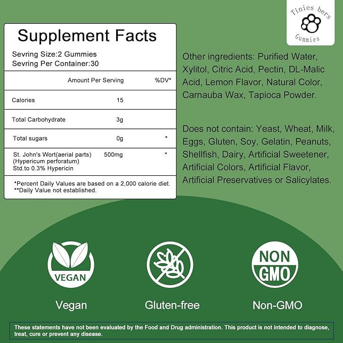 St John's Wort Gummies 500mg, Sugar Free and Cordyceps Gummies, Sugar Free 10x Blend Mushroom Gummies